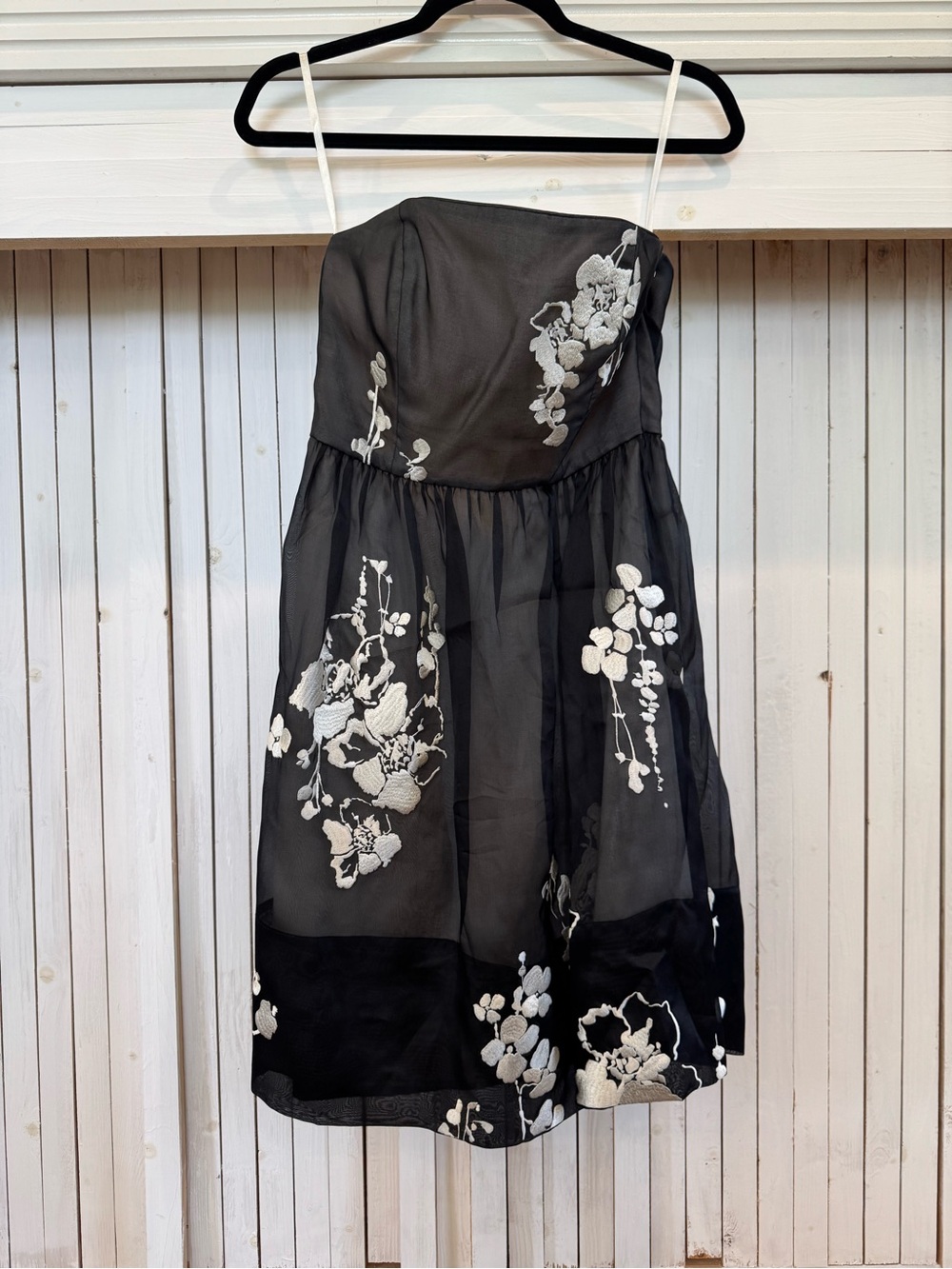 White House Black Market Black Dress with White Floral Embroidery